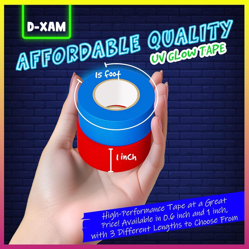 Dexam 6-Pack Neon Gaffer Tape - 0.6 or 1 inch UV Blacklight Reactive Glow in The Dark Tape, Best for Parties, Dance Floors, Theaters & DIY Projects - 6 Vibrant Colors - Image 5